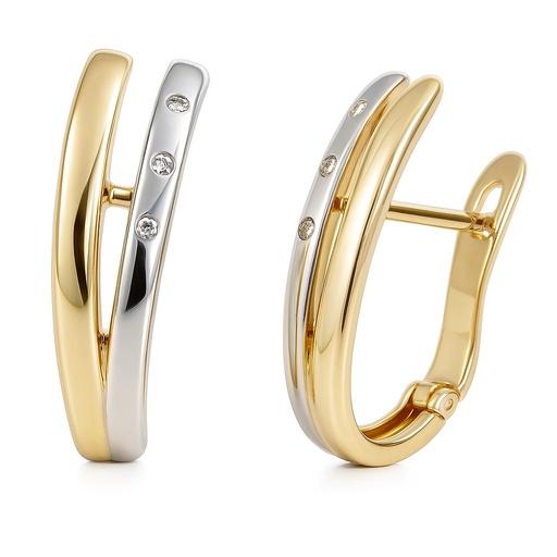 [5977] 16x5MM HALF HOOP TWO TONE EARRINGS.