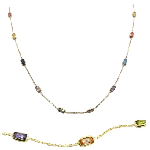 [00028] COLORED CZ BEZELS AND TRI COLOR BALLS NECKLACE.