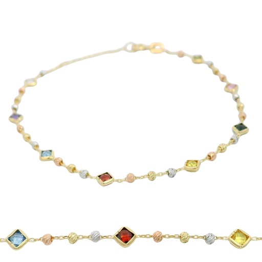 [00029PU] COLORED CZ BEZELS AND TRI COLOR BALLS BRACELET.