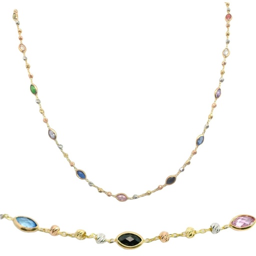[00030] GARGANTILLA PIEDRAS COLOR BOCEL OVAL Y BOLAS TRICOLOR.CADENA 45CM