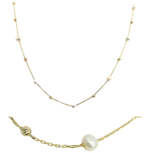 [00031] FRESHWATER PEARLS AND CARVED BALLS NECKLACE.