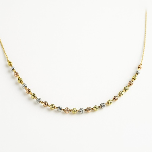 [00074] TRI COLOR GOLD CARVED BALLS NECKLACE.45CM CHAIN.