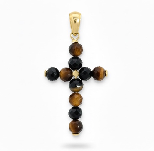 [00084O] CRUZ BOLAS OJO DE TIGRE DE 3MM.20x14MM.