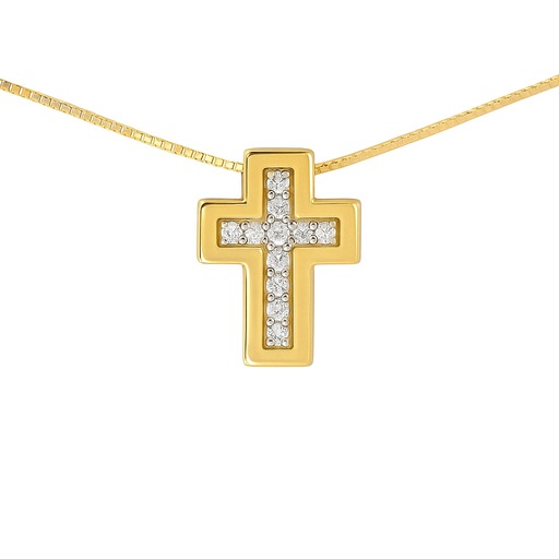 [B4185/0.04] 5x5MM CROSS NECKLACE WITH 11 DIAMONDS 0.044 CT H-SI.0.04 CT TW.