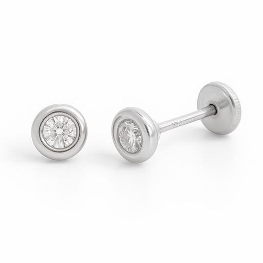 [00088B] 2'5MM CZ WHITE GOLD STUD EARRINGS.SCREW BACK.