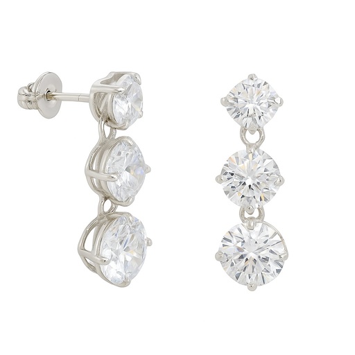 [5555PB] PENDIENTES CIRCONITAS DE 4'5MM Y 6MM.ORO BLANCO.18MM. Perla Cultivada