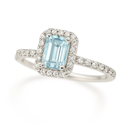 [B4195/0.28] 0.512 CT AQUAMARINE AND DIAMOND RING.DIAMOND QUALITY VSI.COLOR H.0.28 CT TW