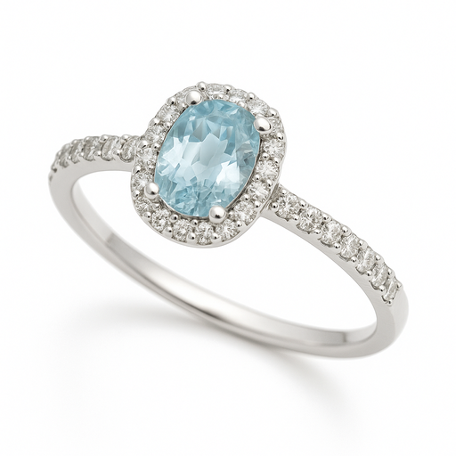 [B4196/0.22] SORTIJA  BRILLANTES DI 20 RD VSI H 0.18 4 RD 0.023 DI 6 RD 0.043 1 AGUA MARINA 0.42 CT.0.22 CT TW
