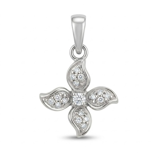 [1769C] DIAMOND FLOWER PENDANT.0.07 CT TW.WHITE GOLD