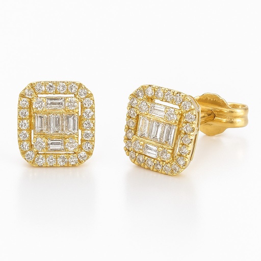 [B4207P/0.27] SQUARE DIAMOND STUD EARRINGS.QUALITY HS,COLOR H.0.27 CT TW