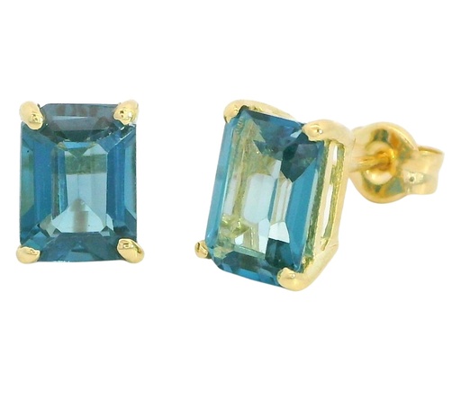 [3974L] 7x5MM LONDON BLUE TOPAZ STUD EARRINGS.