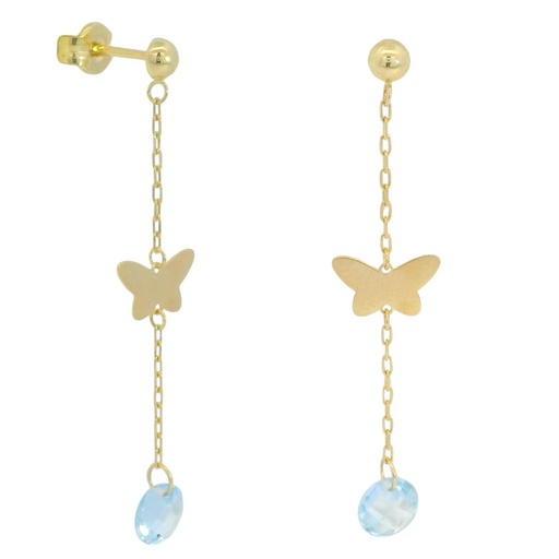 [00126] 35MM DANGLING EARRINGS WITH BUTTERFLY AND BRIOLETTE CZ.
