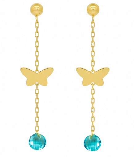 [00126] 35MM DANGLING EARRINGS WITH BUTTERFLY AND BRIOLETTE CZ.