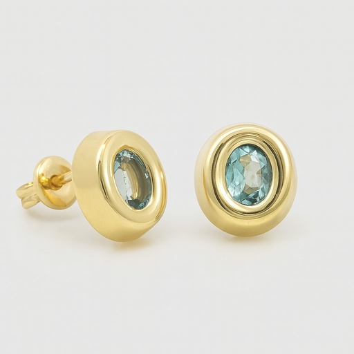 [00127] 7x6MM OVAL STUD EARRINGS WITH SEMI-PRECIOUS BLUE STONE.