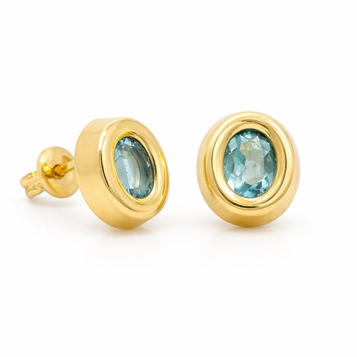 [00127] 7x6MM OVAL STUD EARRINGS WITH SEMI-PRECIOUS BLUE STONE.