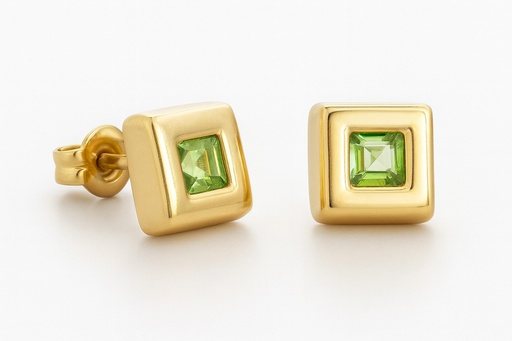 [00128] 6x6 STUD EARRINGS WITH SEMI-PRECIOUS GREEN STONE.