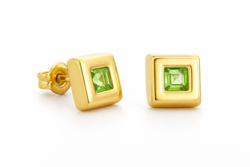 [00128] 6x6 STUD EARRINGS WITH SEMI-PRECIOUS GREEN STONE.