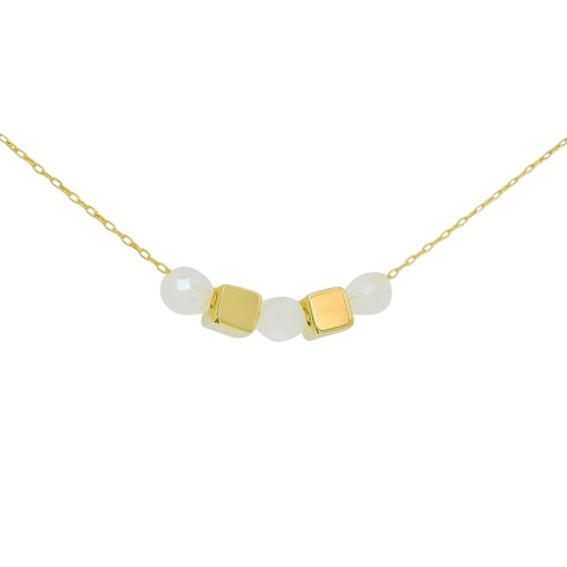 [00130N] GOLD CUBES AND MOONSTONE NECKLACE.45CM.