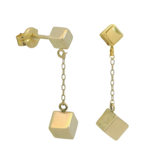 [00131P] GOLD CUBES AND CHAIN DANGLING EARRINGS