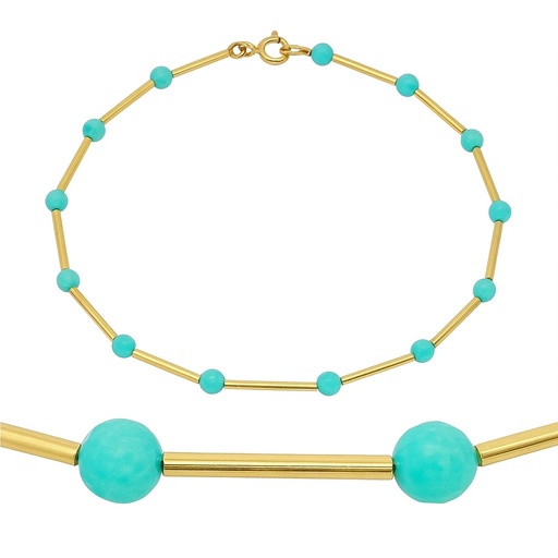 [00137PUT] GOLD TUBES AND AMAZONITE BRACELET.17CM