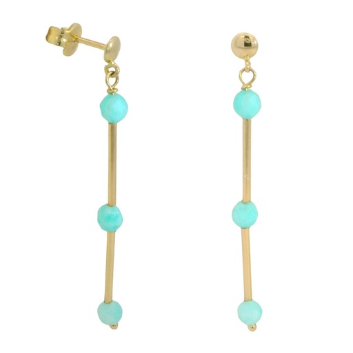 [00137PT] GLD TUBES AND AMAZONITE DANGLING EARRINGS