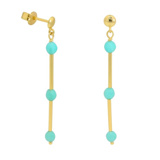 [00137PT] PENDIENTES LARGOS TUBOS CON PIEDRA AMAZONITA SEMIPRECIOSA