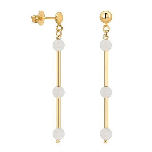 [00137PN] GOLD TUBES AND MOONSTONE DANGLING EARRINGS
