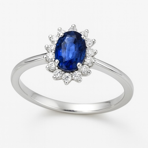[B4217/SZB] 0.60 CT OVAL SAPPHIRE AND DIAMONDS RING.QUALITY SI.COLOR H. DIAMONDS 0.15 CT TW 