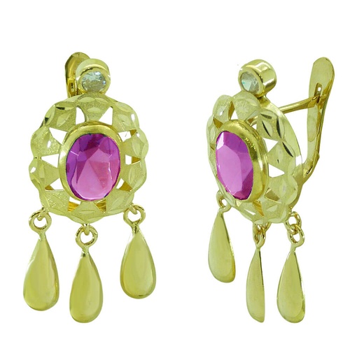 [7974R] 25MM LADY EARRINGS.8x6MM PINK CZ 