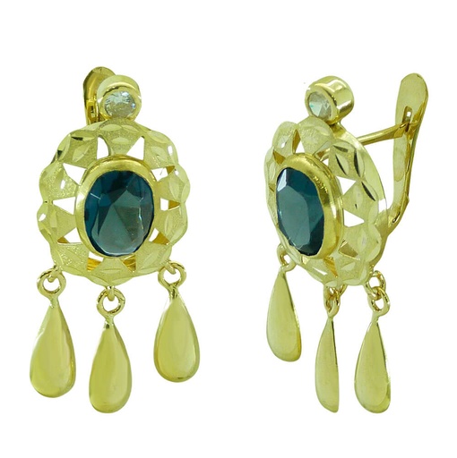 [7974Z] 25MM LADY EARRINGS.8x6MM SAPPHIRE COLOR  CZ 