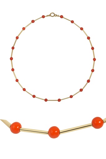 [00137C] GOLD TUBES AND CORAL REEF NECKLACE