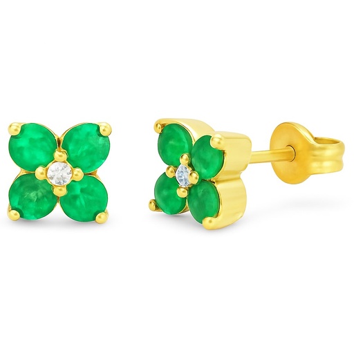 [B4219PE] DIAMOND AND EMERALD STUD EARRINGS.0.72 CT TW EMERALD
