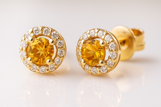 [5959C] 5MM STUD EARRINGS.3MM CITRINE AND CZ