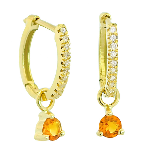 [5960C] 3MM CITRINE AND CZ DETACHABLE HOOP EARRING