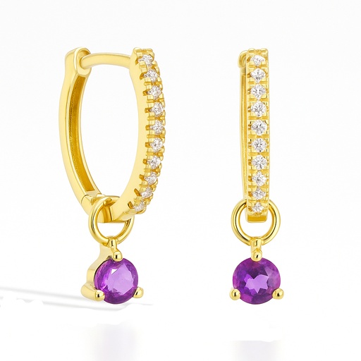 [5960AM] 3MM AMETHYST AND CZ DETACHABLE HOOP EARRING