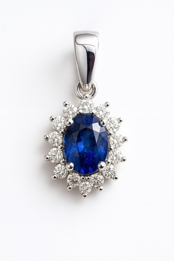 [B4217/CZB] 0.64 CT OVAL SAPPHIRE AND DIAMONDS PENDANT.QUALITY SI, COLOR H.0.15 CT TW