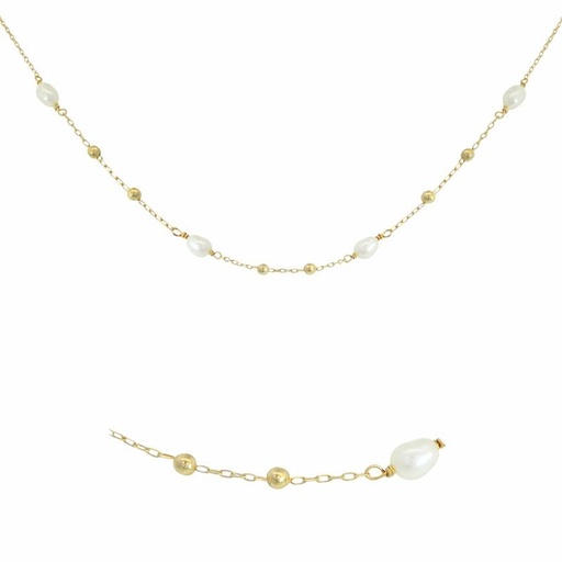 [00185] GOLD BALLS AND FRESHWATER PEARL NECKLACE.45CM