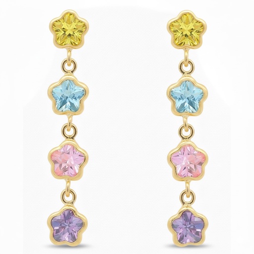 [9K0003] 29MM COLOURED CZ DANGLING EARRINGS.PUSHBACK.9 KARAT