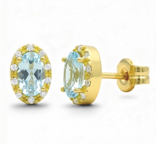 [00195A] PENDIENTES OVAL 5x3 AGUA MARINA SEMIPRECIOSA 7MM.PRESION