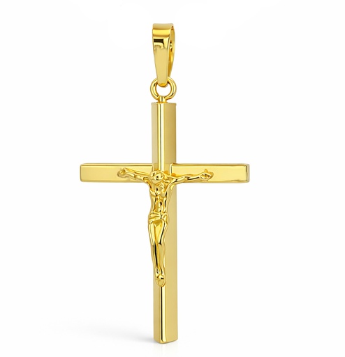 [9K0014] CRUZ BISELADA CON CRISTO  9 KILATES