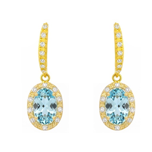 [00199] 18MM OVAL AQUAMARINE AND CZ DANGLING EARRINGS