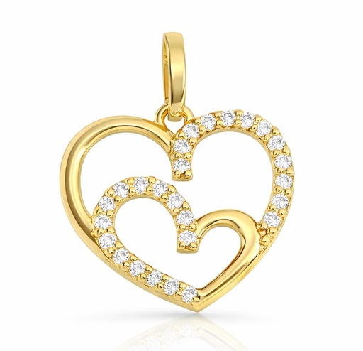 [9K0038] COLGANTE DOS CORAZONES CON CIRCONITAS 12x14MM. 9KILATES.