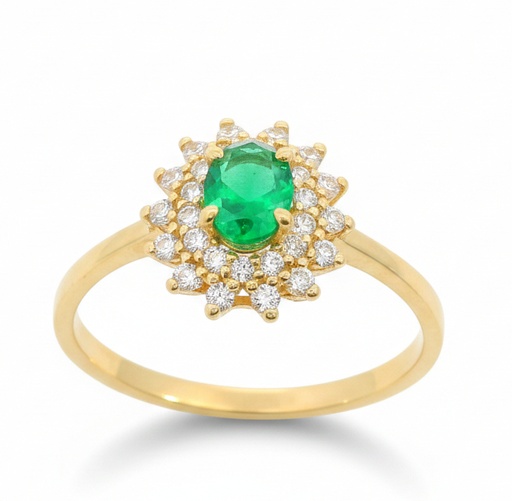 [9K0041E] 5x4MM OVAL EMERALD COLOR CZ RING. 9 KARAT