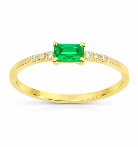 [9K0042E] 5x3MM NANO EMERALD AND CZ RING. 9 KARAT