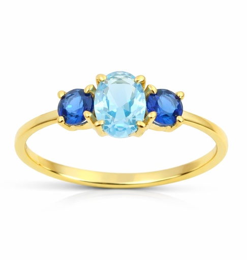 [9K0044A] SORTIJA  CIRCONITA OVAL COLOR AGUA MARINA Y NANO ZAFIRO.9KILATES