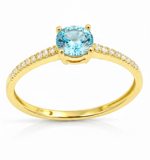 [9K0054SA] 5MM AQUAMARINE COLOR CZ 9 KARAT GOLD RING