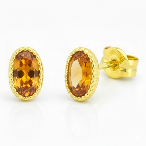 [9K0058C] PENDIENTES OVAL 6x4MM COLOR CITRINO.9 KILATES