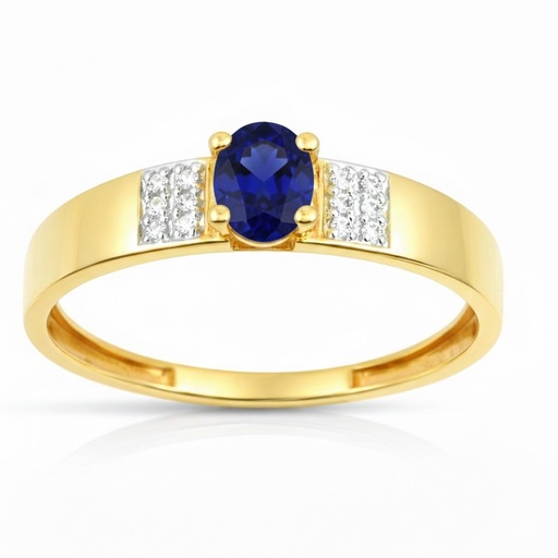 [9K0066Z] 5x4MM NANO SAPPHIRE TWO TONE GOLD RING.9 KARAT