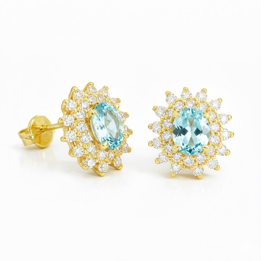 [9K0041PA] 5x4MM AQUAMARINE COLOR CZ STUD EARRINGS.9 KARAT