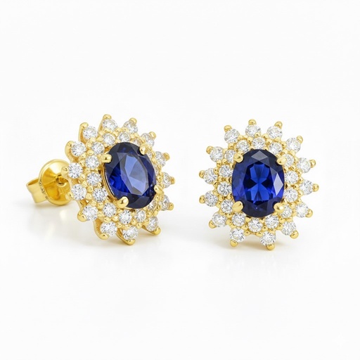 [9K0041PZ] 5x4MM NANO SAPPHIRE AND CZ STUD EARRINGS.9 KARAT